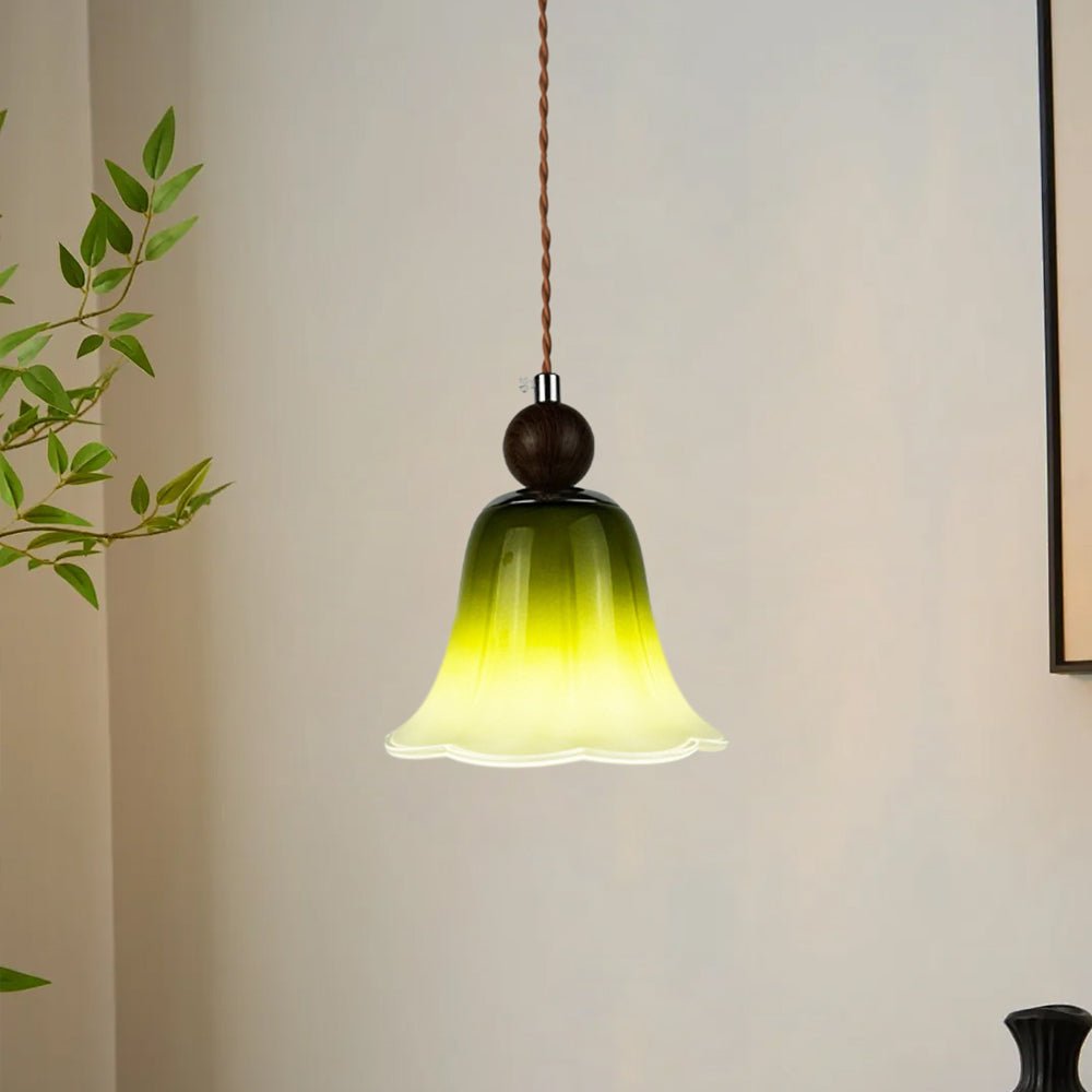 Lampada a sospensione in vetro a forma di fiore con gradiente a 1 luce