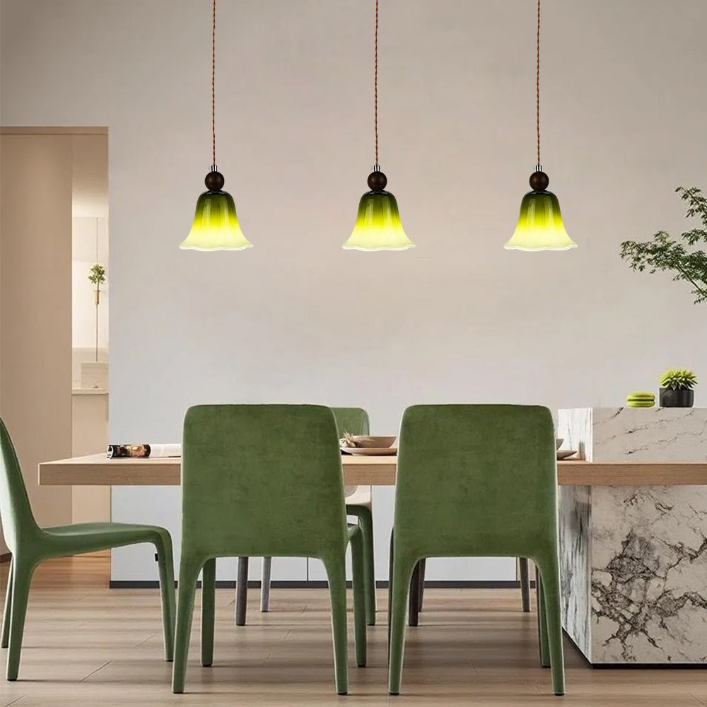 Lampada a sospensione in vetro a forma di fiore con gradiente a 1 luce