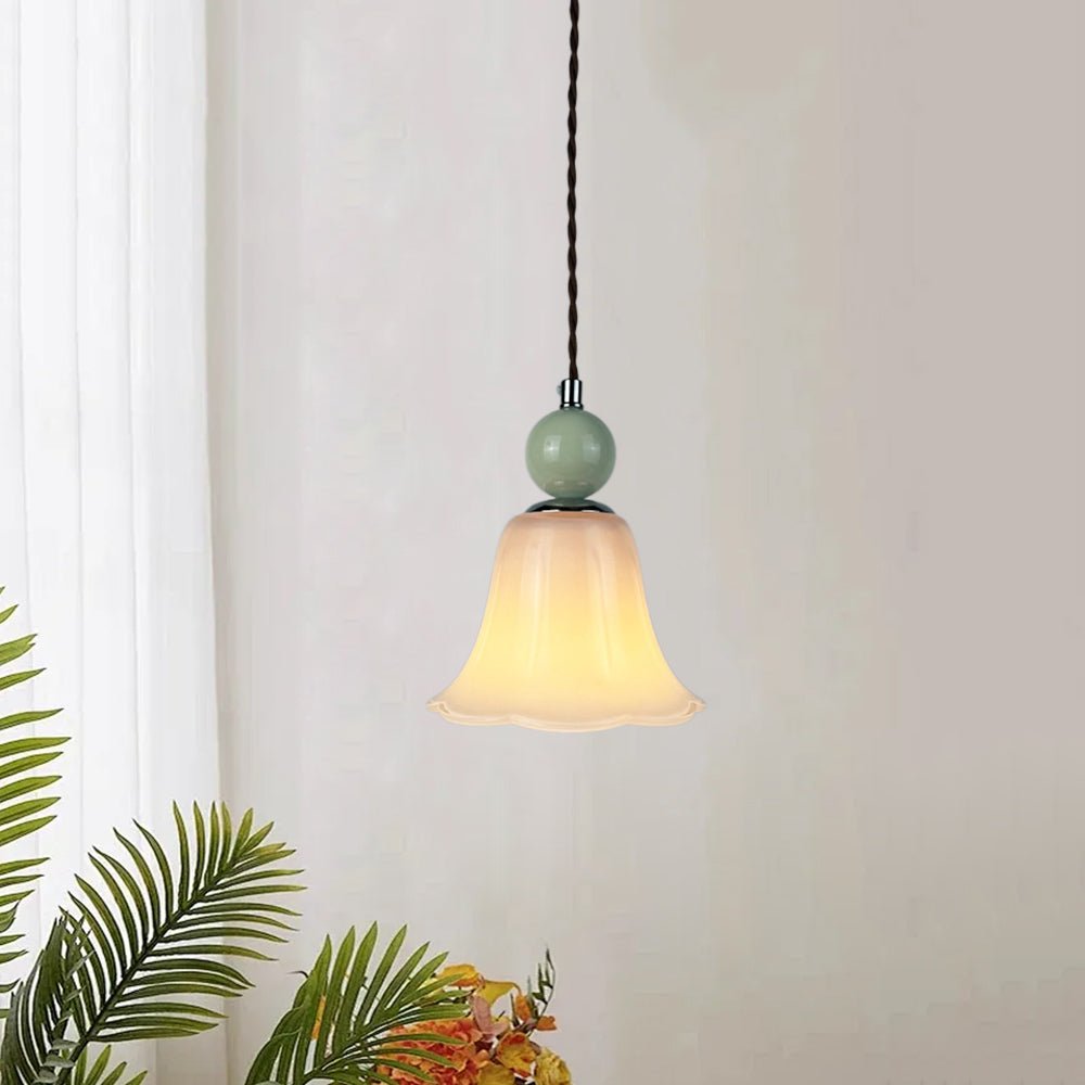 Lampada a sospensione in vetro a forma di fiore con gradiente a 1 luce