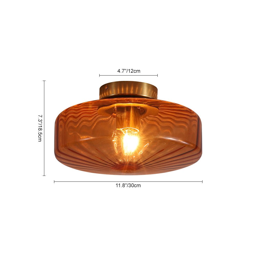 Retro 1-Luce Lampada a Soffitto Semincasso in Vetro Rigato Stile Scuola