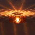 Retro 1-Luce Lampada a Soffitto Semincasso in Vetro Rigato Stile Scuola