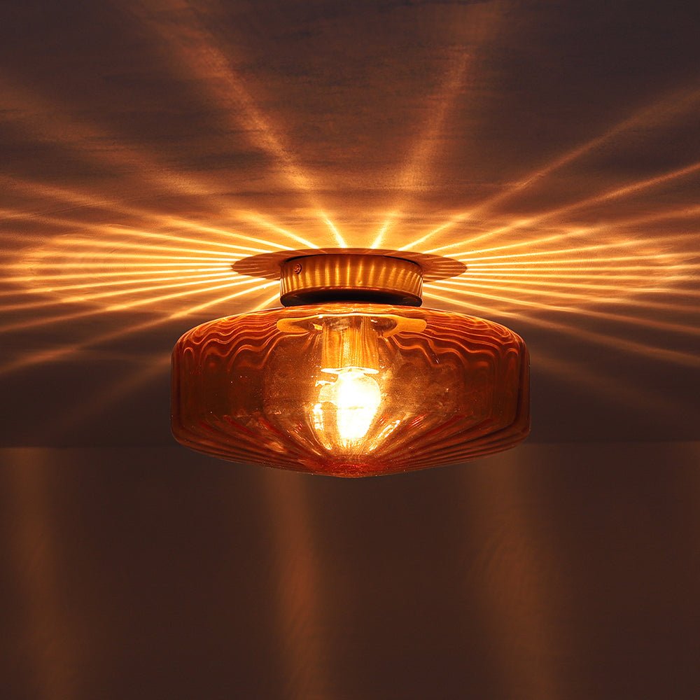 Retro 1-Luce Lampada a Soffitto Semincasso in Vetro Rigato Stile Scuola