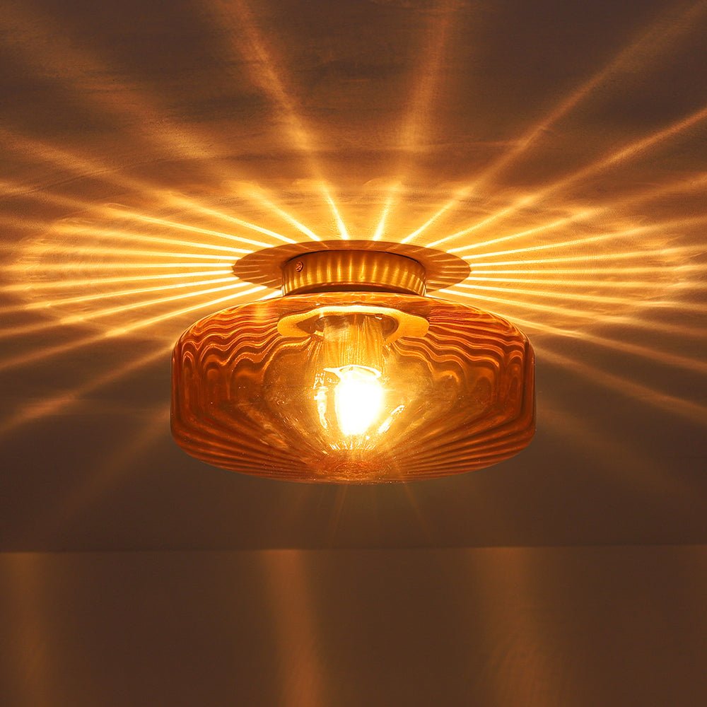 Retro 1-Luce Lampada a Soffitto Semincasso in Vetro Rigato Stile Scuola