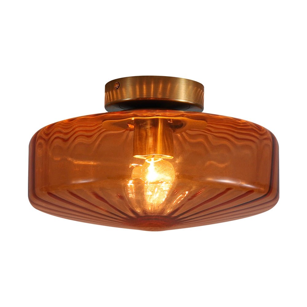 Retro 1-Luce Lampada a Soffitto Semincasso in Vetro Rigato Stile Scuola