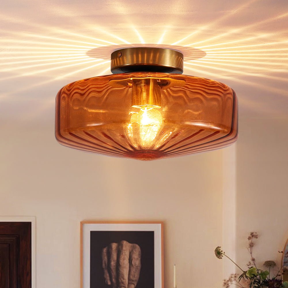 Retro 1-Luce Lampada a Soffitto Semincasso in Vetro Rigato Stile Scuola