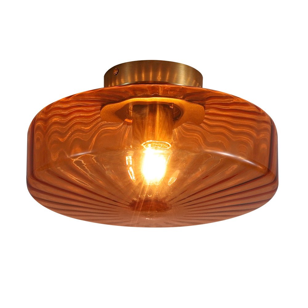 Retro 1-Luce Lampada a Soffitto Semincasso in Vetro Rigato Stile Scuola