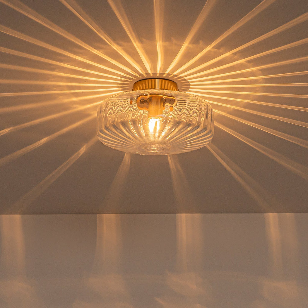 Retro 1-Luce Lampada a Soffitto Semincasso in Vetro Rigato Stile Scuola