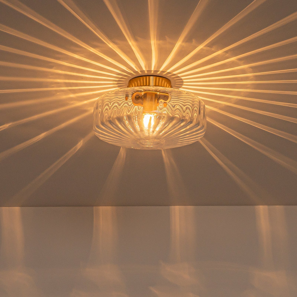 Retro 1-Luce Lampada a Soffitto Semincasso in Vetro Rigato Stile Scuola
