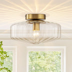 Retro 1-Luce Lampada a Soffitto Semincasso in Vetro Rigato Stile Scuola