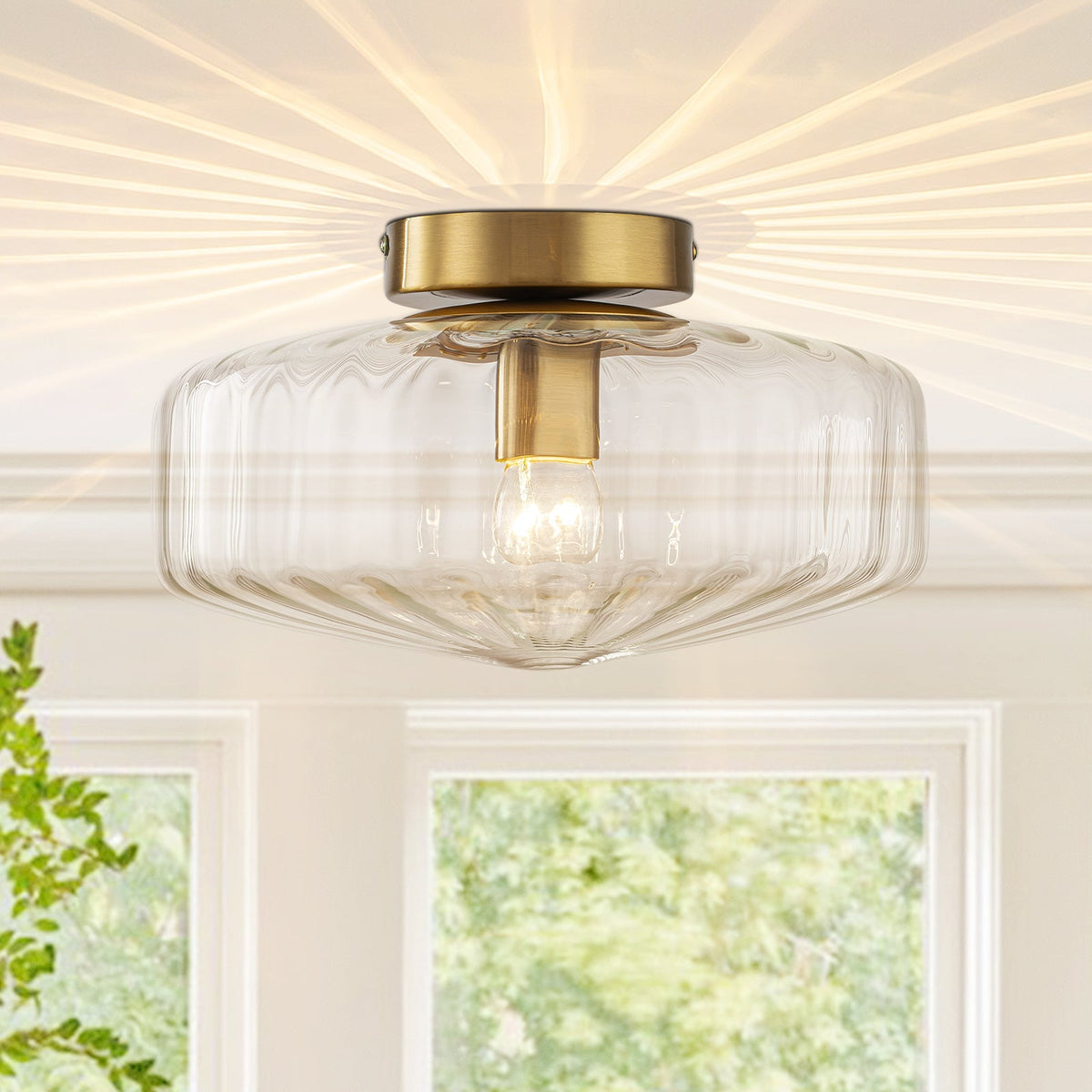 Retro 1-Luce Lampada a Soffitto Semincasso in Vetro Rigato Stile Scuola