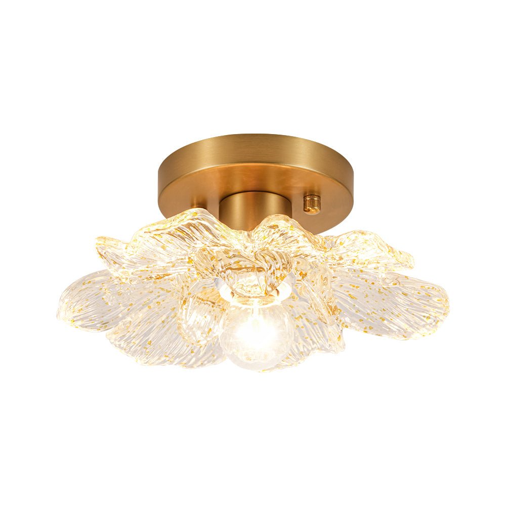 Retro Francese 1-Light Vetro Petalo di Peonia con Finiture Dorate Semi Flush Mount
