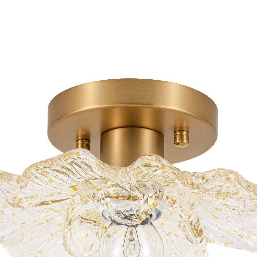 Retro Francese 1-Light Vetro Petalo di Peonia con Finiture Dorate Semi Flush Mount