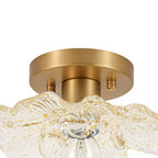 Retro Francese 1-Light Vetro Petalo di Peonia con Finiture Dorate Semi Flush Mount