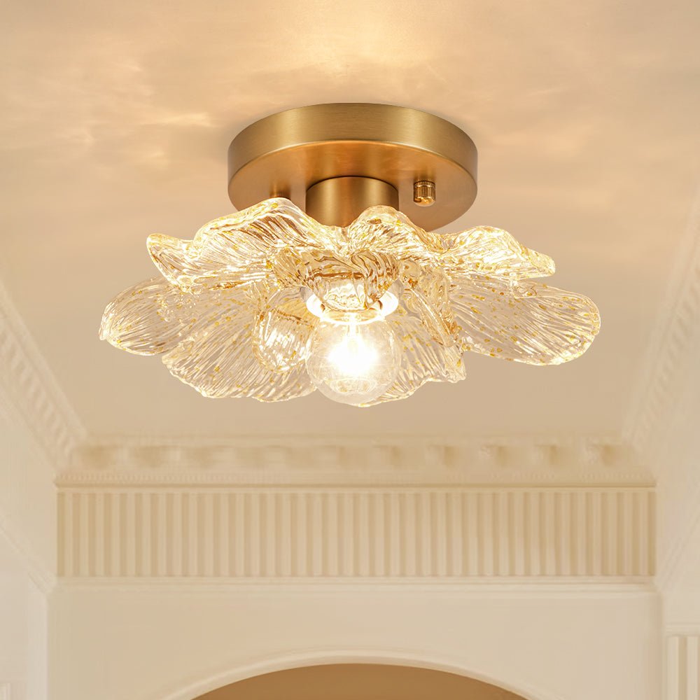 Retro Francese 1-Light Vetro Petalo di Peonia con Finiture Dorate Semi Flush Mount