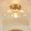 Retro Francese 1-Light Vetro Petalo di Peonia con Finiture Dorate Semi Flush Mount