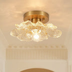 Retro Francese 1-Light Vetro Petalo di Peonia con Finiture Dorate Semi Flush Mount