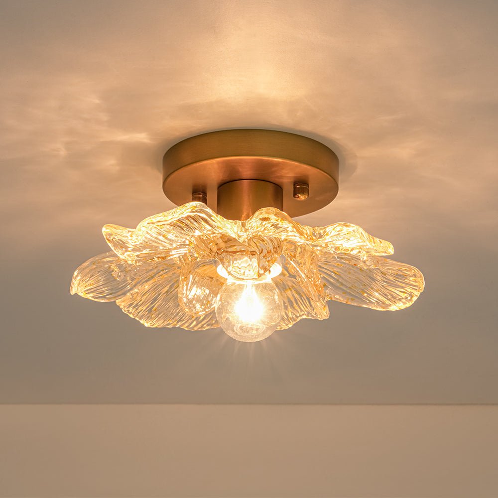 Retro Francese 1-Light Vetro Petalo di Peonia con Finiture Dorate Semi Flush Mount