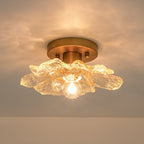 Retro Francese 1-Light Vetro Petalo di Peonia con Finiture Dorate Semi Flush Mount