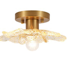 Retro Francese 1-Light Vetro Petalo di Peonia con Finiture Dorate Semi Flush Mount