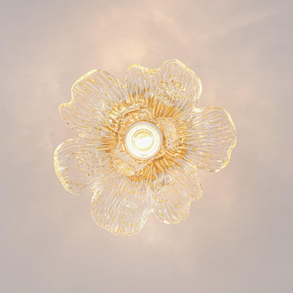 Retro Francese 1-Light Vetro Petalo di Peonia con Finiture Dorate Semi Flush Mount