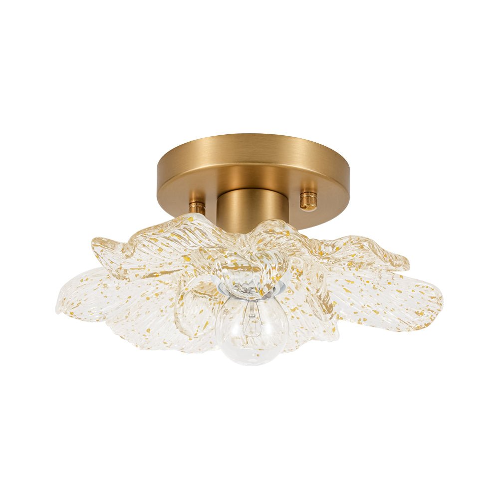 Retro Francese 1-Light Vetro Petalo di Peonia con Finiture Dorate Semi Flush Mount