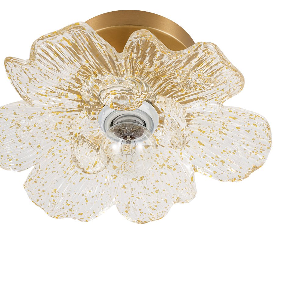 Retro Francese 1-Light Vetro Petalo di Peonia con Finiture Dorate Semi Flush Mount