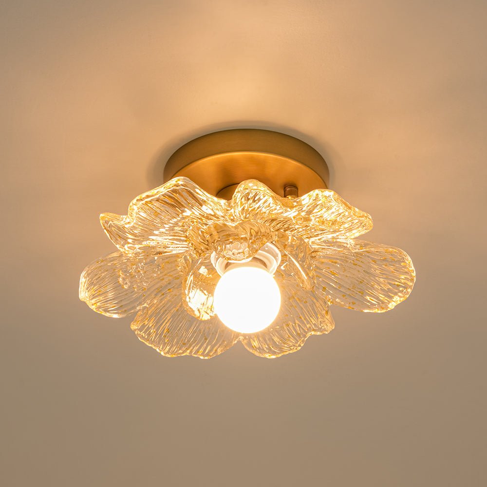 Retro Francese 1-Light Vetro Petalo di Peonia con Finiture Dorate Semi Flush Mount