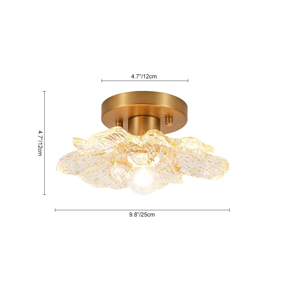 Retro Francese 1-Light Vetro Petalo di Peonia con Finiture Dorate Semi Flush Mount