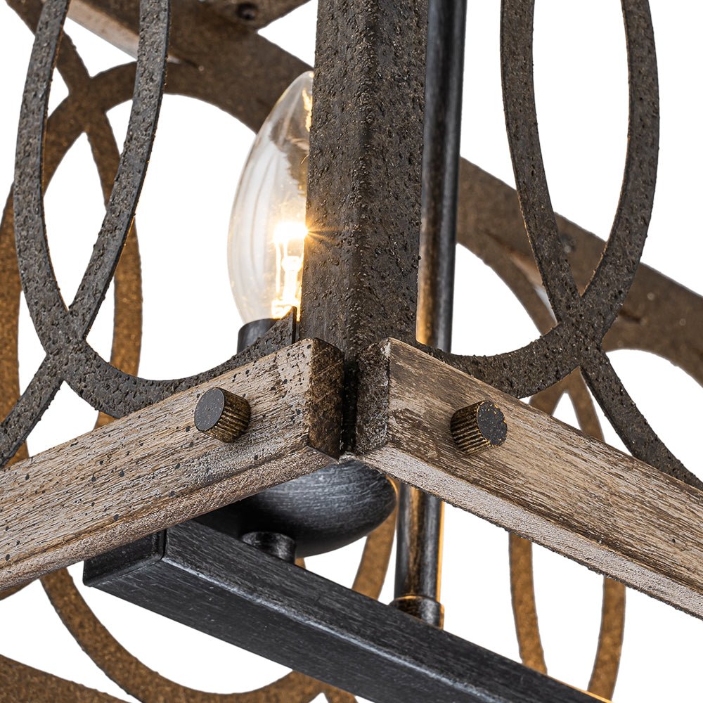 Lampadario Rettangolare in Legno con 3 Luci Stile Rustico per Isola Cucina