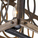 Lampadario Rettangolare in Legno con 3 Luci Stile Rustico per Isola Cucina