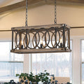 Lampadario Rettangolare in Legno con 3 Luci Stile Rustico per Isola Cucina