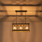 Lampadario Rettangolare in Legno con 3 Luci Stile Rustico per Isola Cucina