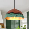Lampadario a Cupola in Rame e Verde 1 Luce Stile Rustico