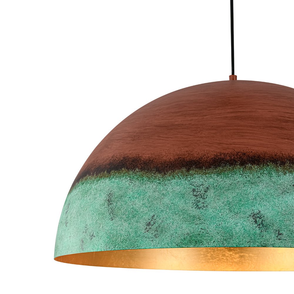 Lampadario a Cupola in Rame e Verde 1 Luce Stile Rustico