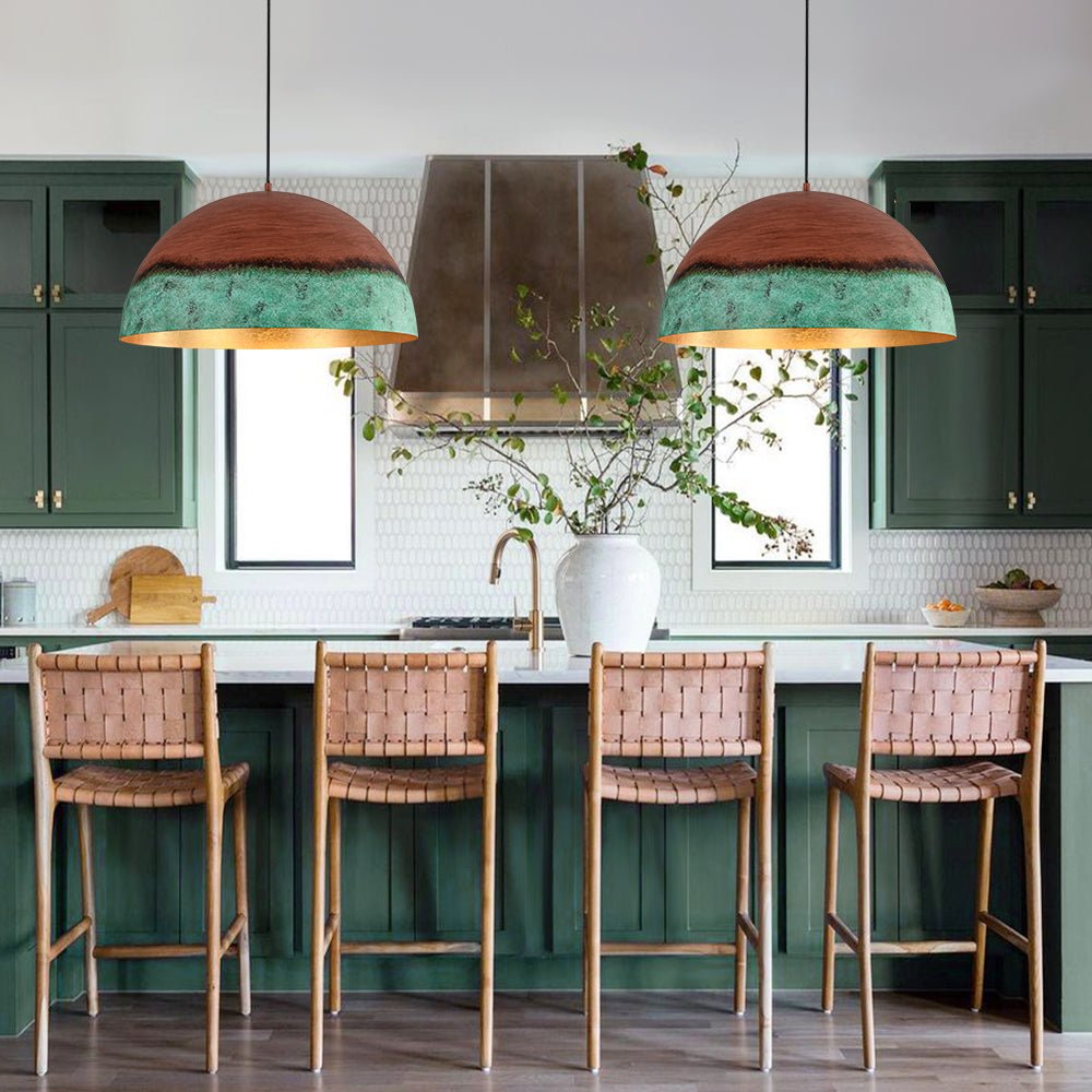 Lampadario a Cupola in Rame e Verde 1 Luce Stile Rustico
