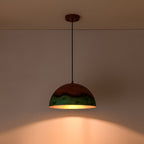 Lampadario a Cupola in Rame e Verde 1 Luce Stile Rustico