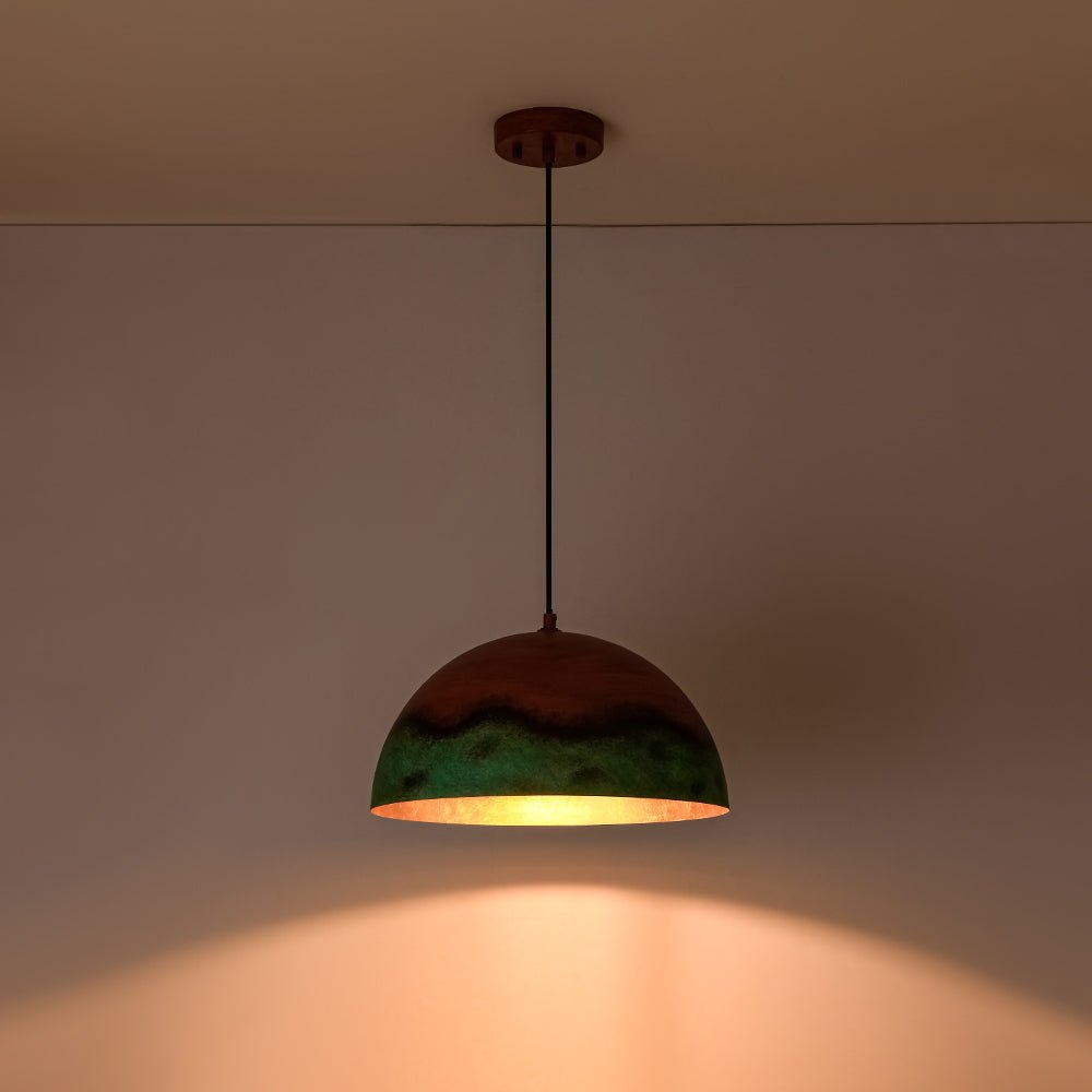 Lampadario a Cupola in Rame e Verde 1 Luce Stile Rustico