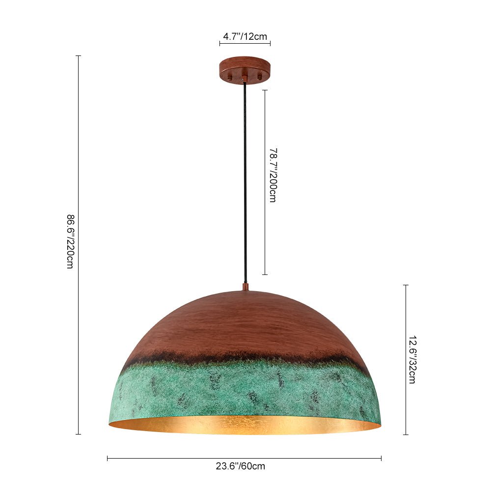 Lampadario a Cupola in Rame e Verde 1 Luce Stile Rustico