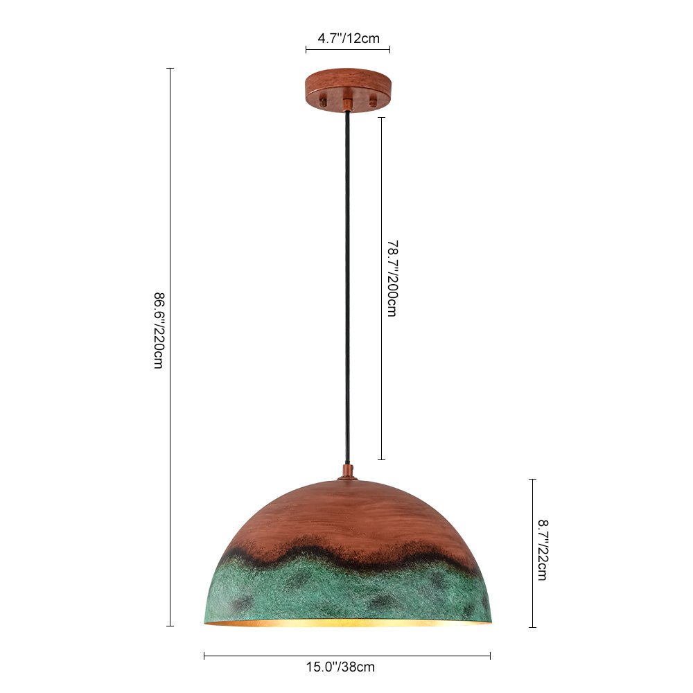 Lampadario a Cupola in Rame e Verde 1 Luce Stile Rustico