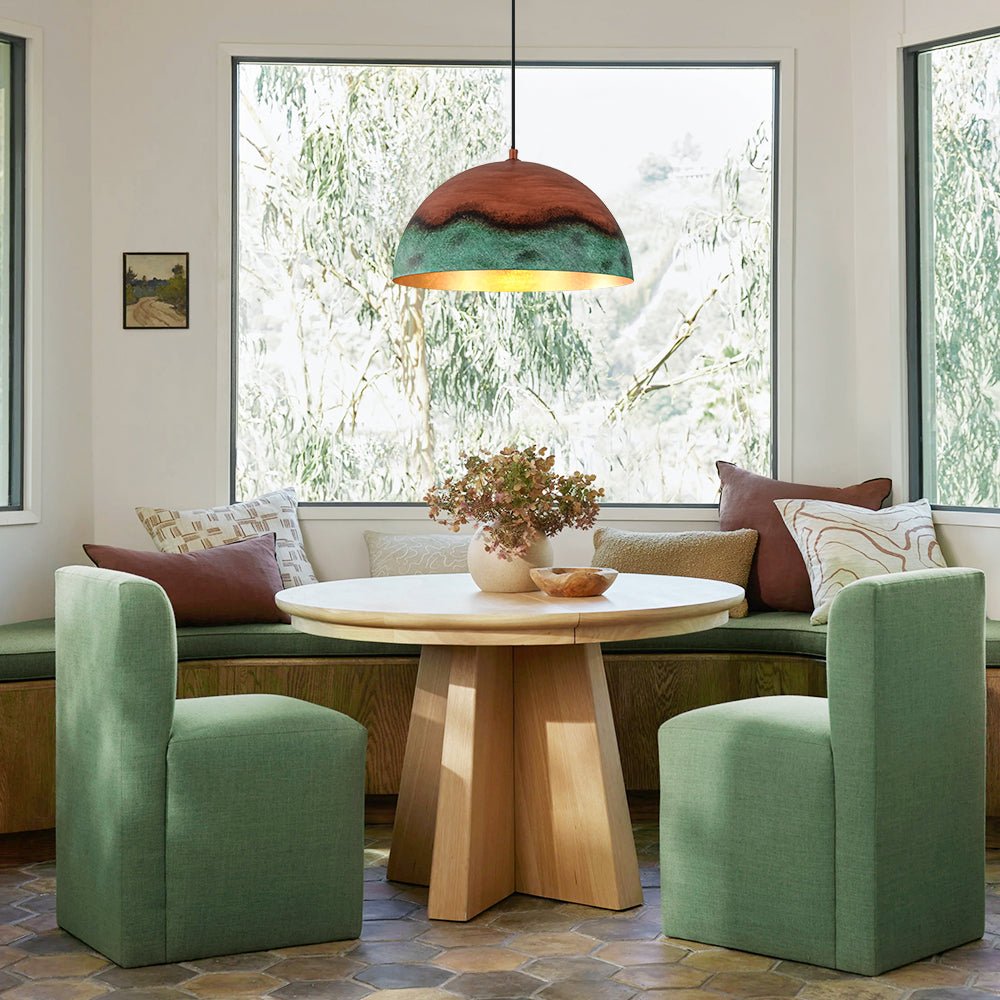 Lampadario a Cupola in Rame e Verde 1 Luce Stile Rustico