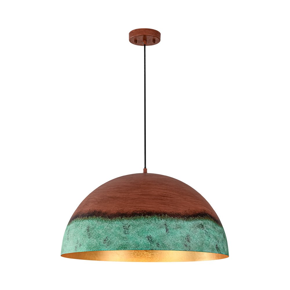 Lampadario a Cupola in Rame e Verde 1 Luce Stile Rustico