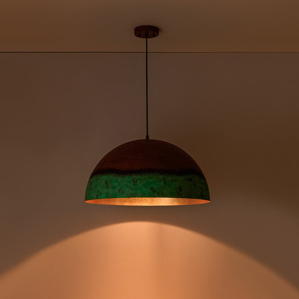 Lampadario a Cupola in Rame e Verde 1 Luce Stile Rustico
