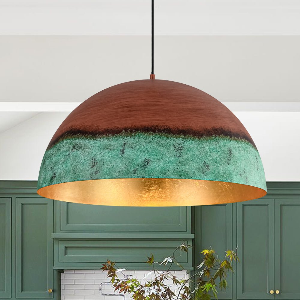 Lampadario a Cupola in Rame e Verde 1 Luce Stile Rustico