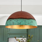Lampadario a Cupola in Rame e Verde 1 Luce Stile Rustico
