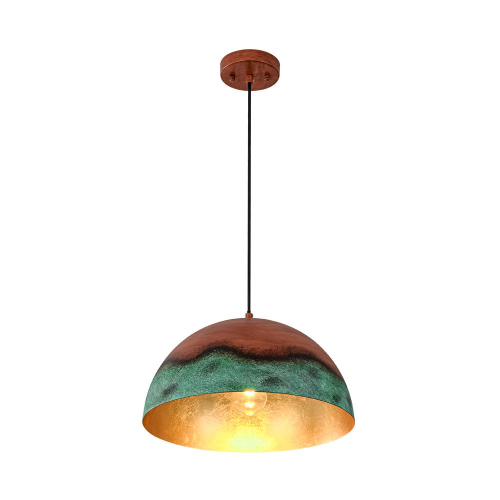 Lampadario a Cupola in Rame e Verde 1 Luce Stile Rustico