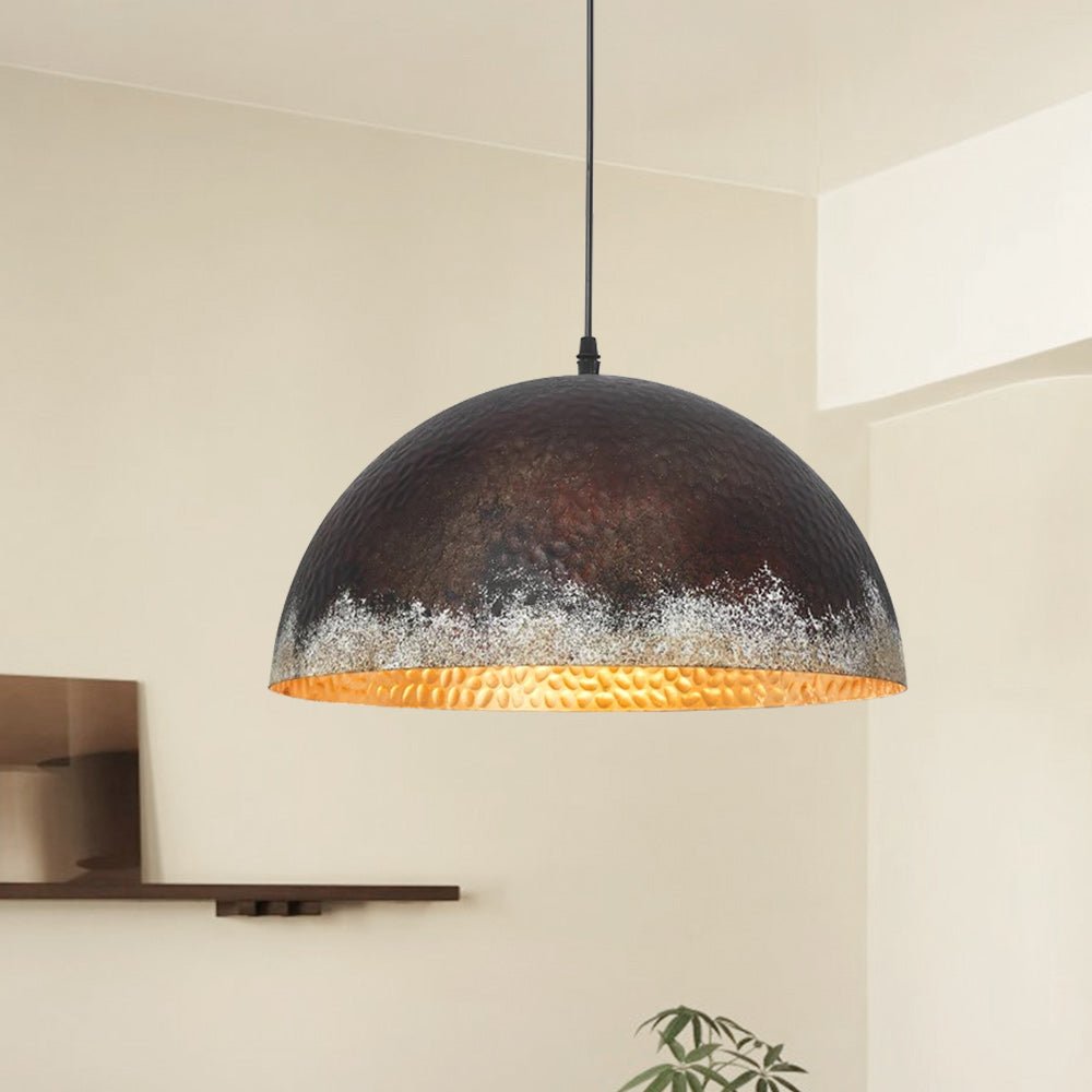 Lampada a sospensione a cupola in metallo martellato rusty a 1 luce