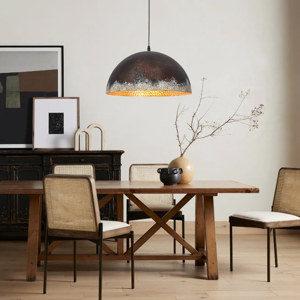 Lampada a sospensione a cupola in metallo martellato rusty a 1 luce