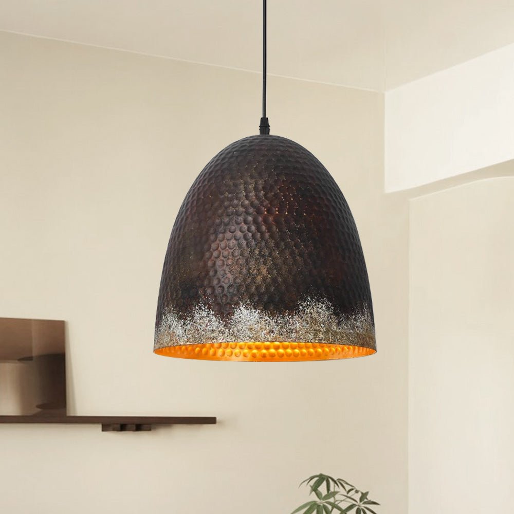 Lampada a sospensione a cupola in metallo martellato rusty a 1 luce