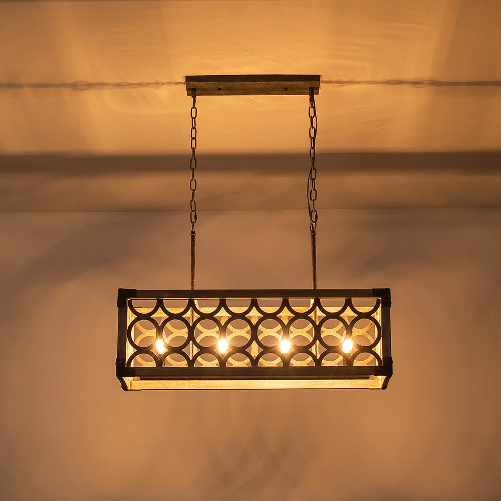 Rutsic 4-Lucernario Griglia Cornice Legno Isola Cucina Lampadario Rettangolare