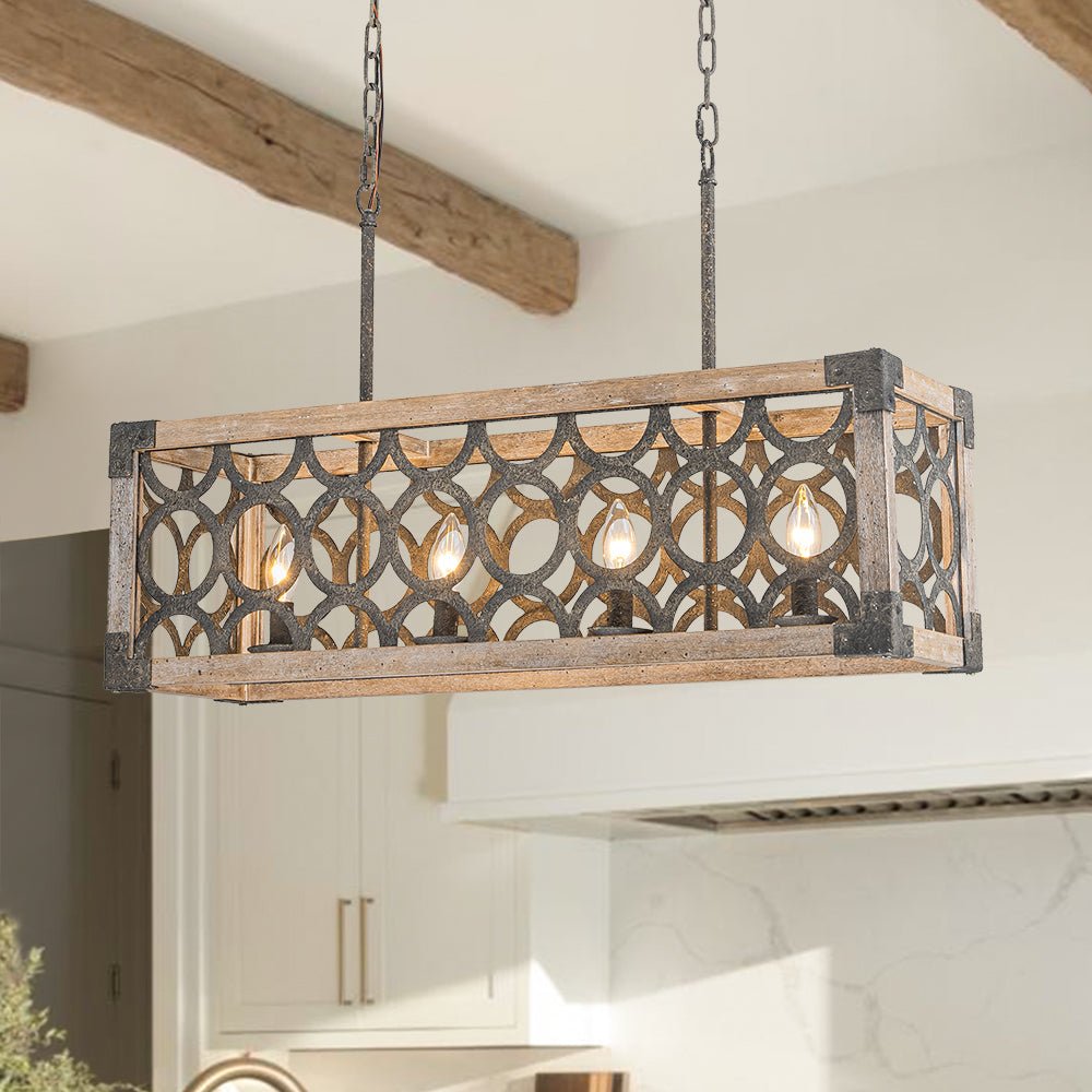 Rutsic 4-Lucernario Griglia Cornice Legno Isola Cucina Lampadario Rettangolare